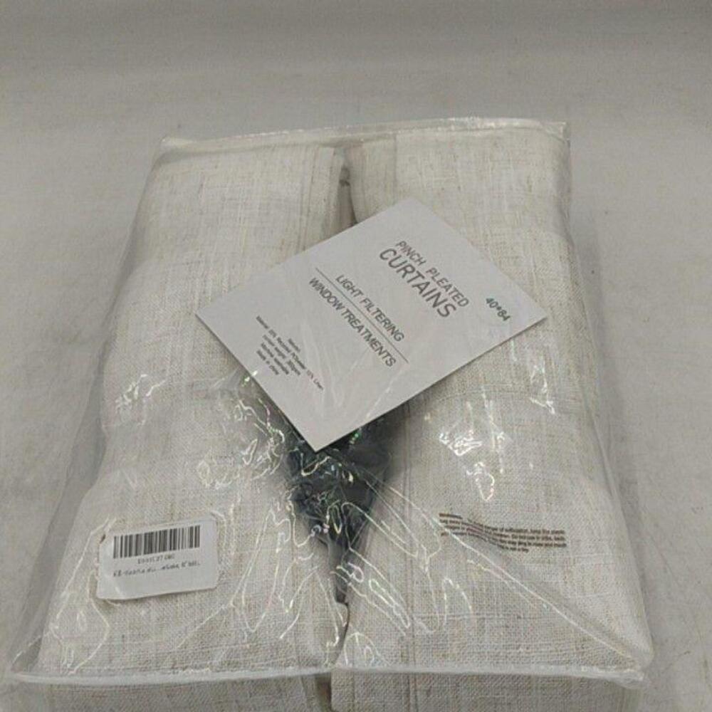 Pinch Pleated Curtain Panel 40x84 Linen Beige Light Filtering Window Drapes